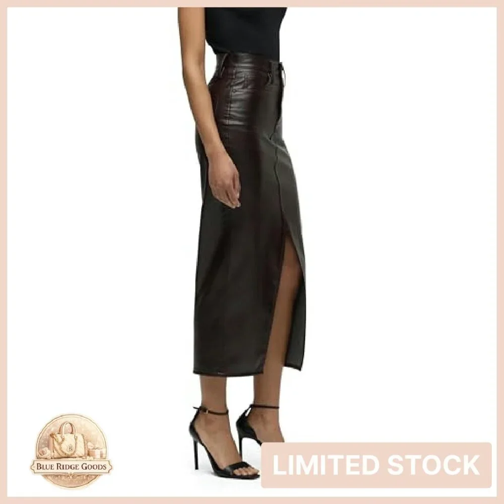 Reconstructed Midi Skirt High Rise Vegan Leather Chic Minimal Elegant